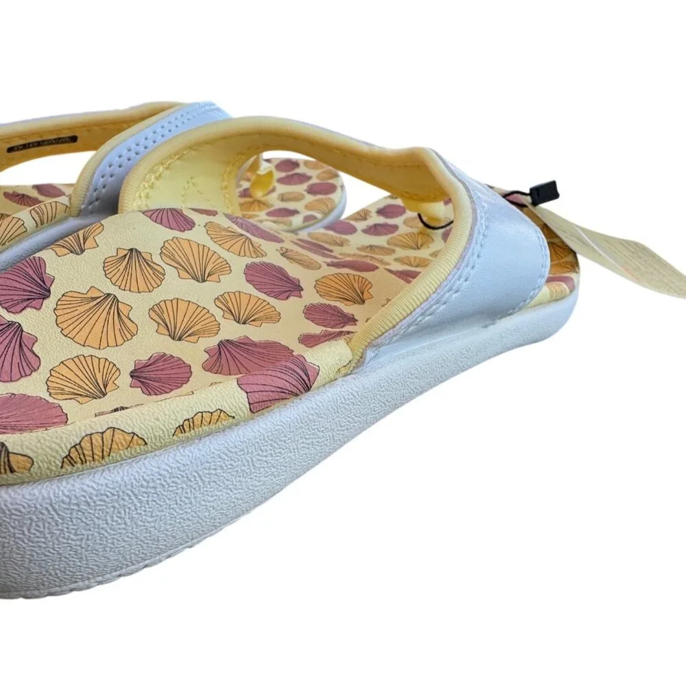 Spenco Yumi Ocean Size 8D Wide White Yellow Shell Sandal Orthotic Arch NWT